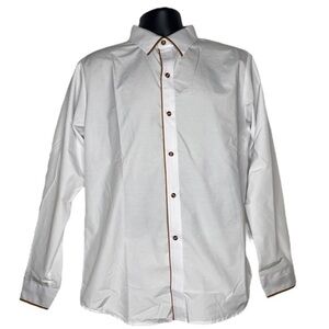 VSKA Piped Two-Tone Dress Shirt (Color:White/Windsor Tan, Size:XXXL Asian size)